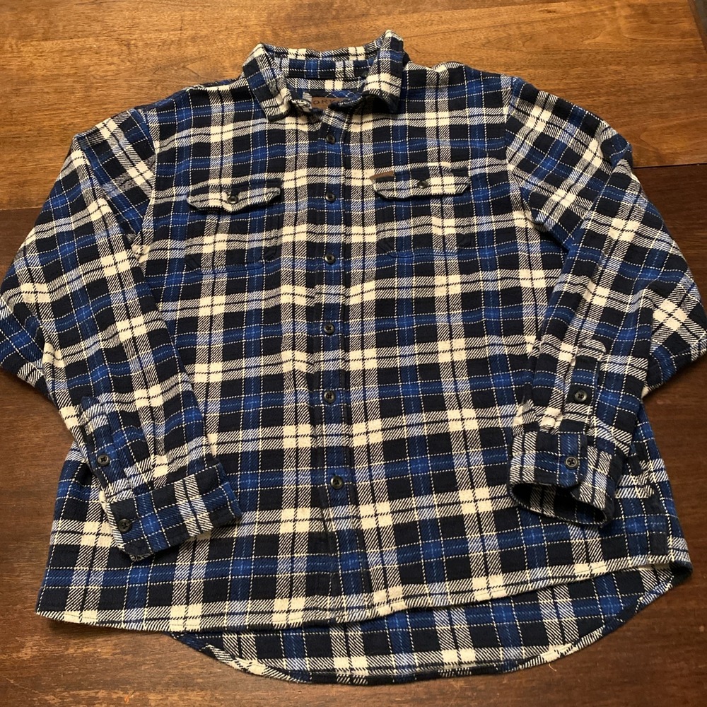 Orvis Shacket Mens XL Blue Black Plaid Heavy Flannel Fisherman Warm Long‎ Sleeve